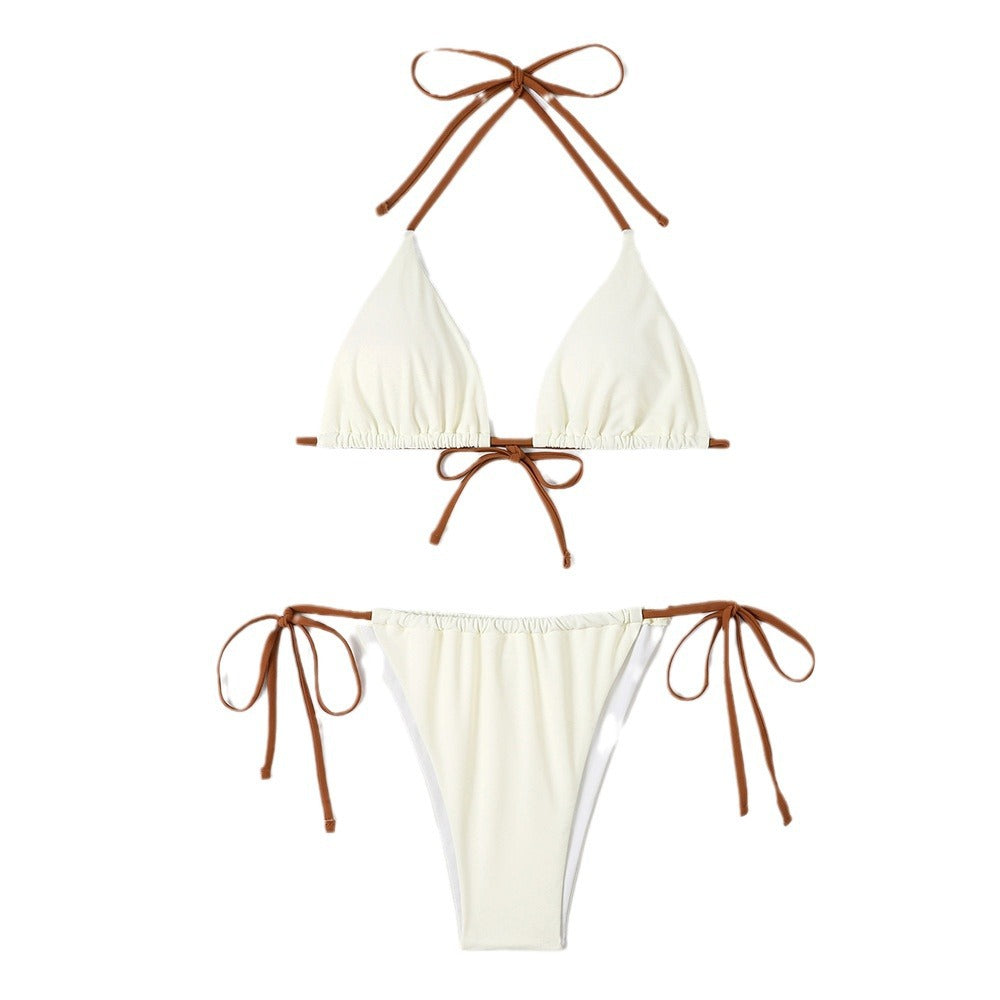Haut de maillot de bain triangle femme avec bretelles réglables et liens contrastés