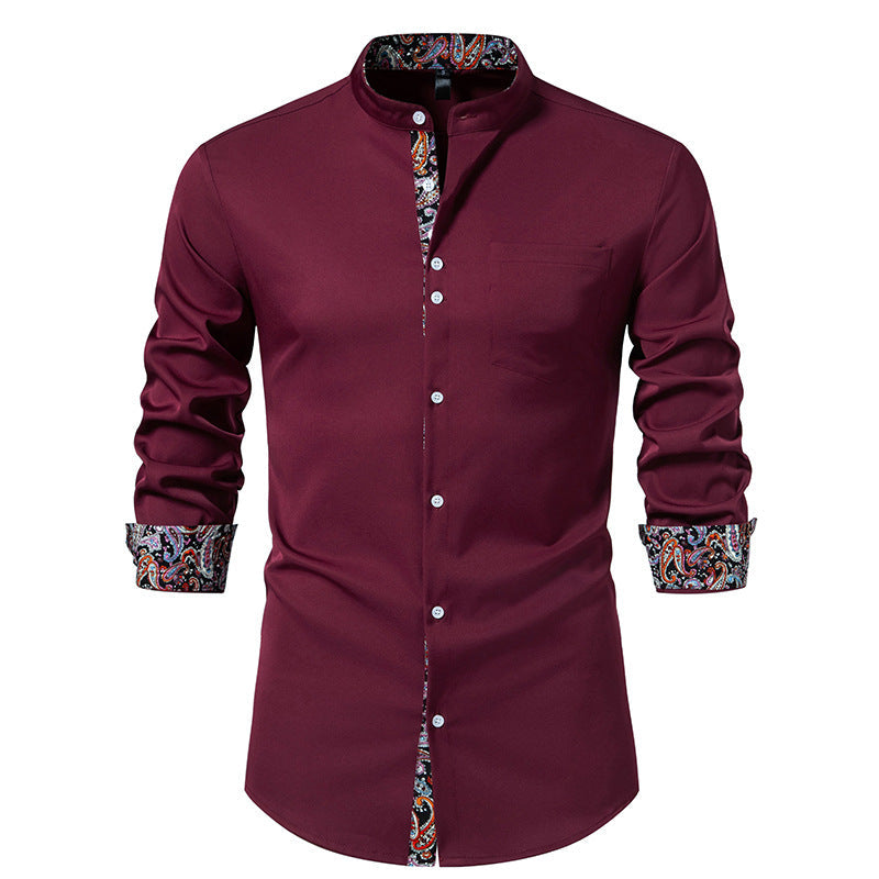 Chemise pour homme à manches longues avec col montant moderne et motif cachemire Berg-Feldt