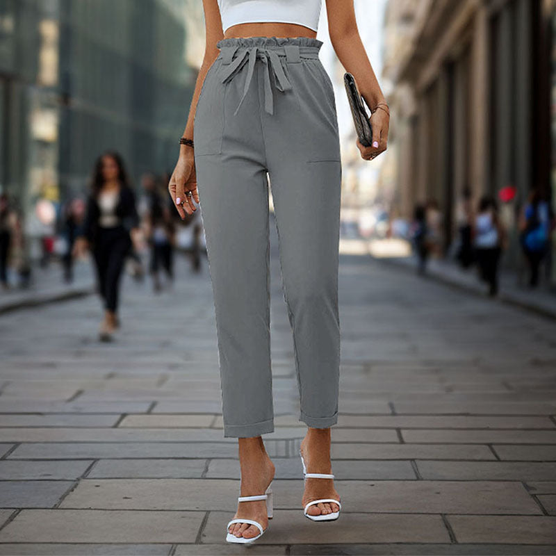 Pantalon chino élégant taille haute avec cordon de serrage pour femme Berg-Feldt
