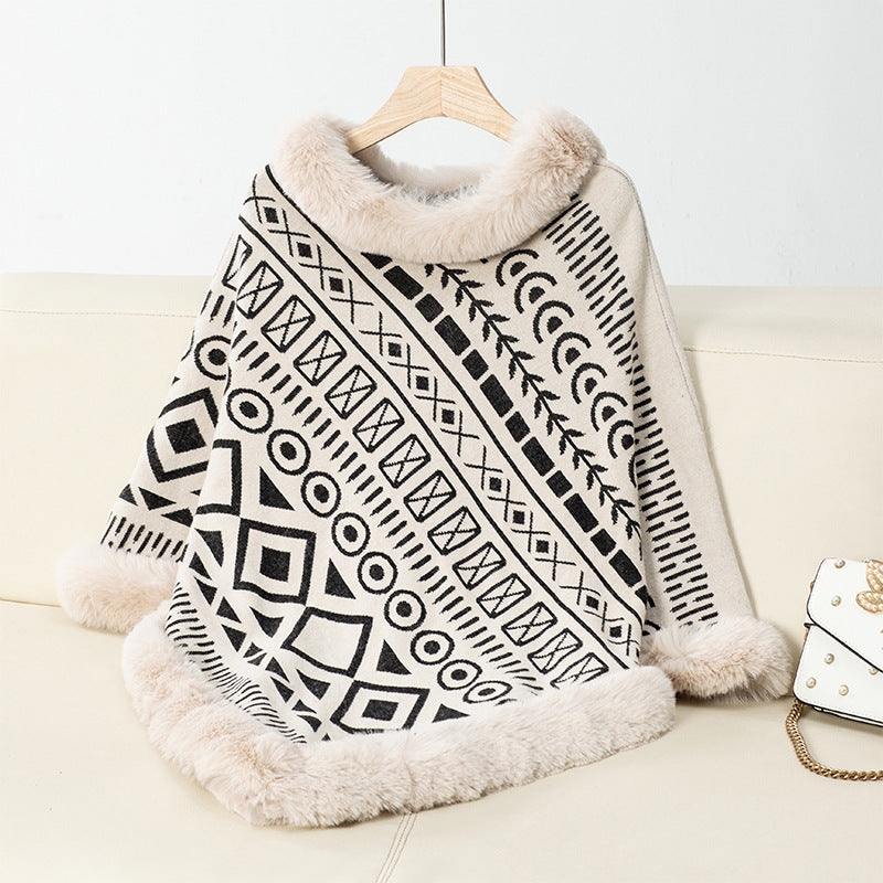 Damen poncho à la mode avec col décoratif en fausse fourrure Berg-Feldt