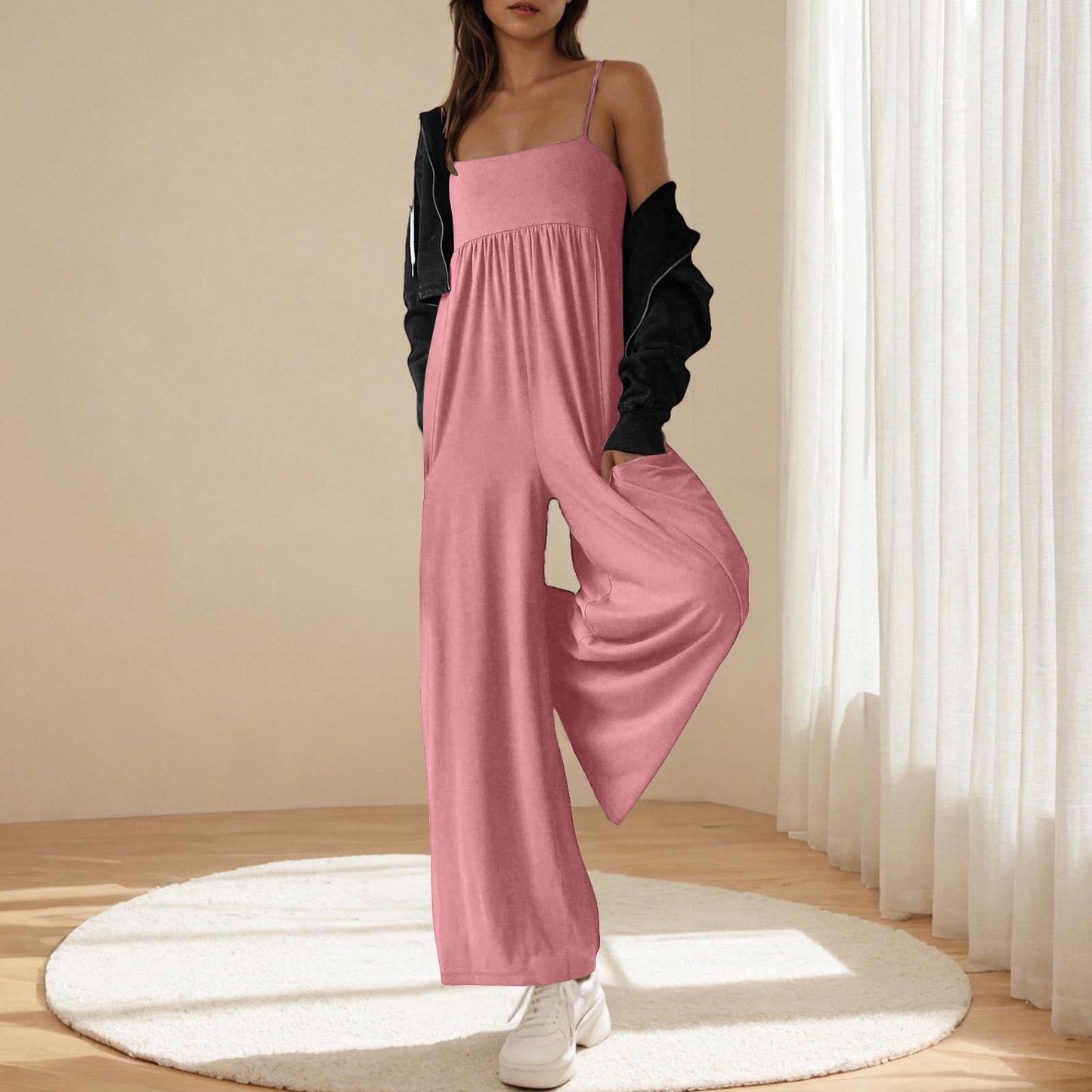 Langes Damen-Skaterkleid mit verstellbaren Spaghettiträgern und Taschen von berg-feldt