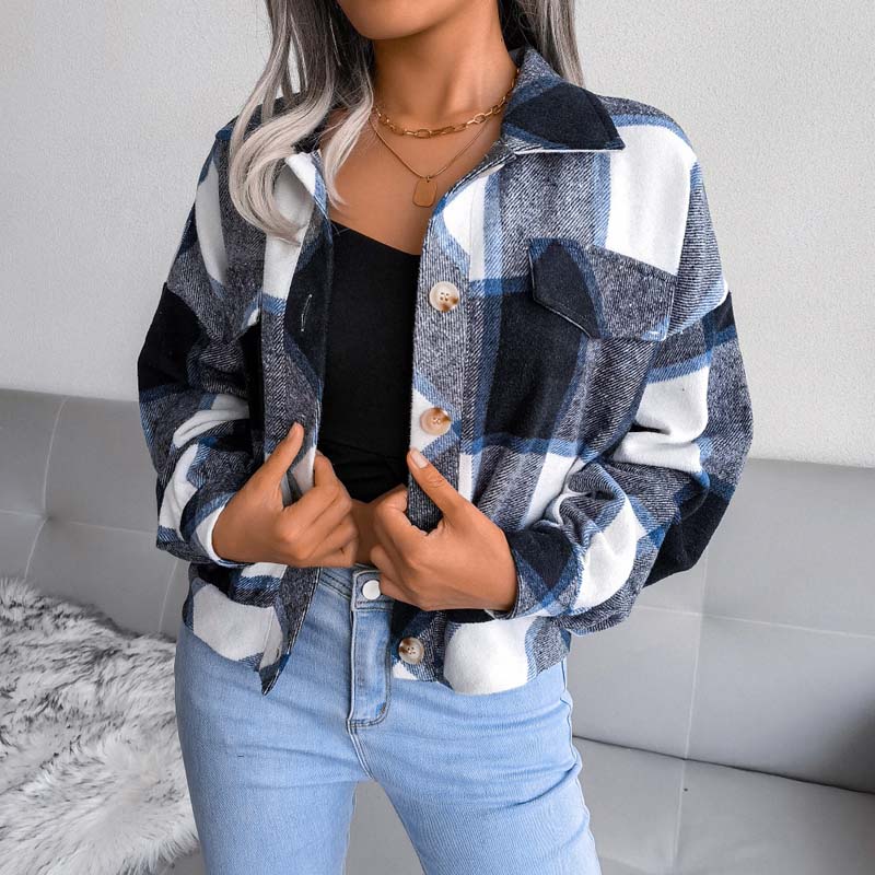 Berg-Feldt | Karierter Kurze Jacke mit Brusttaschen Polyester Karriert, Modern