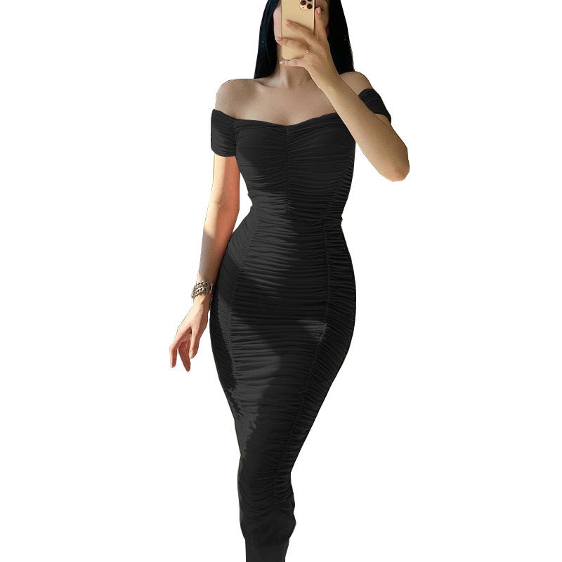 Schulterfreies Wickelkleid mit Rüschen für Damen von berg-feldt, figurbetont geschnitten