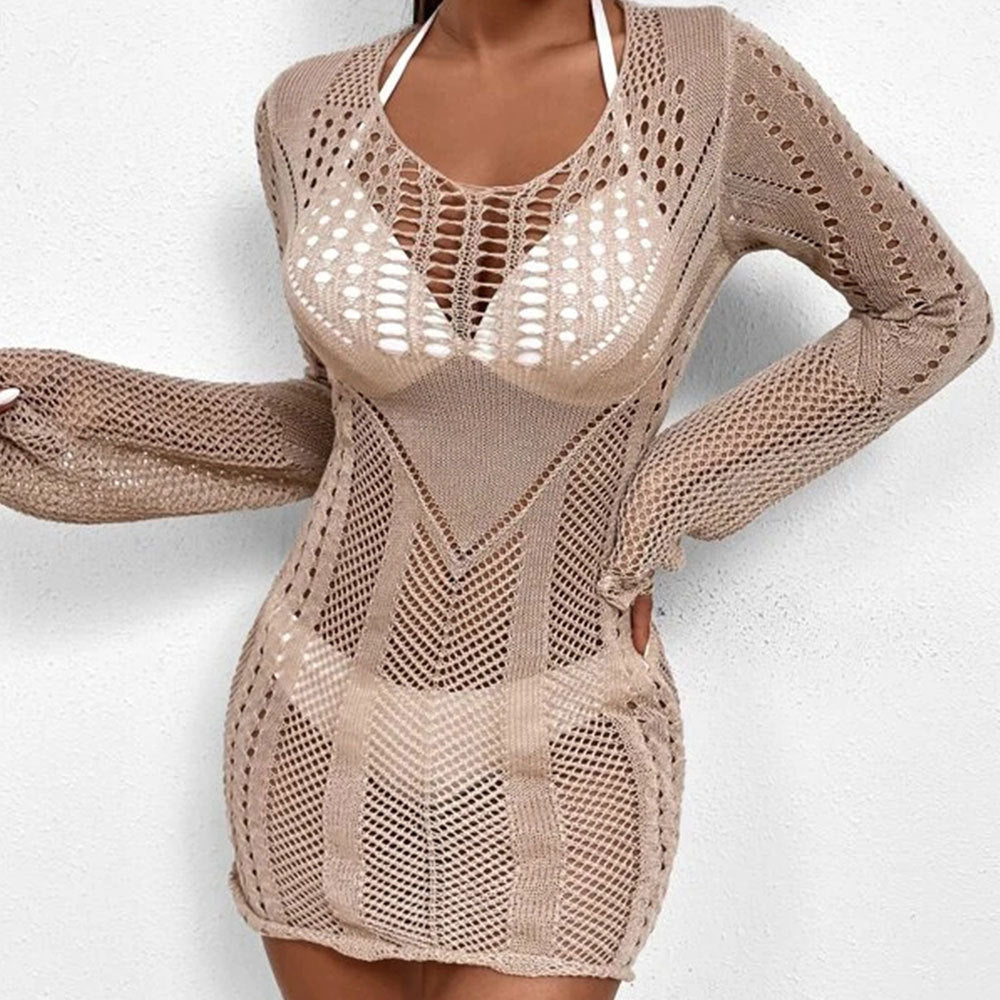 Mini-robe de plage transparente en crochet berg-feldt pour femme