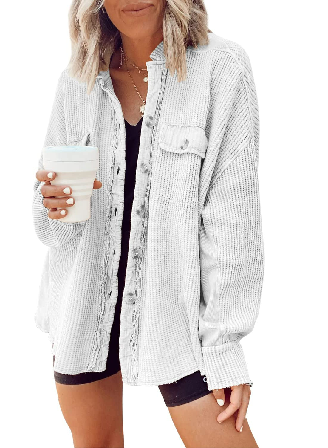 Damen oversized Waffelstruktur Hemdjacke Berg-Feldt