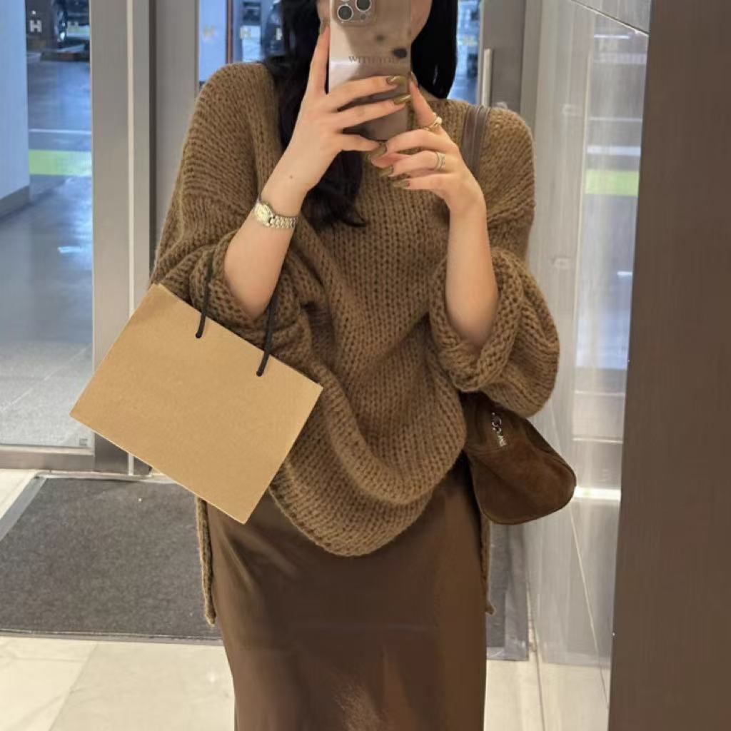 Berg-Feldt | Übergröße Pullover Grobstrick Off Shoulder Langarm Freizeitfit