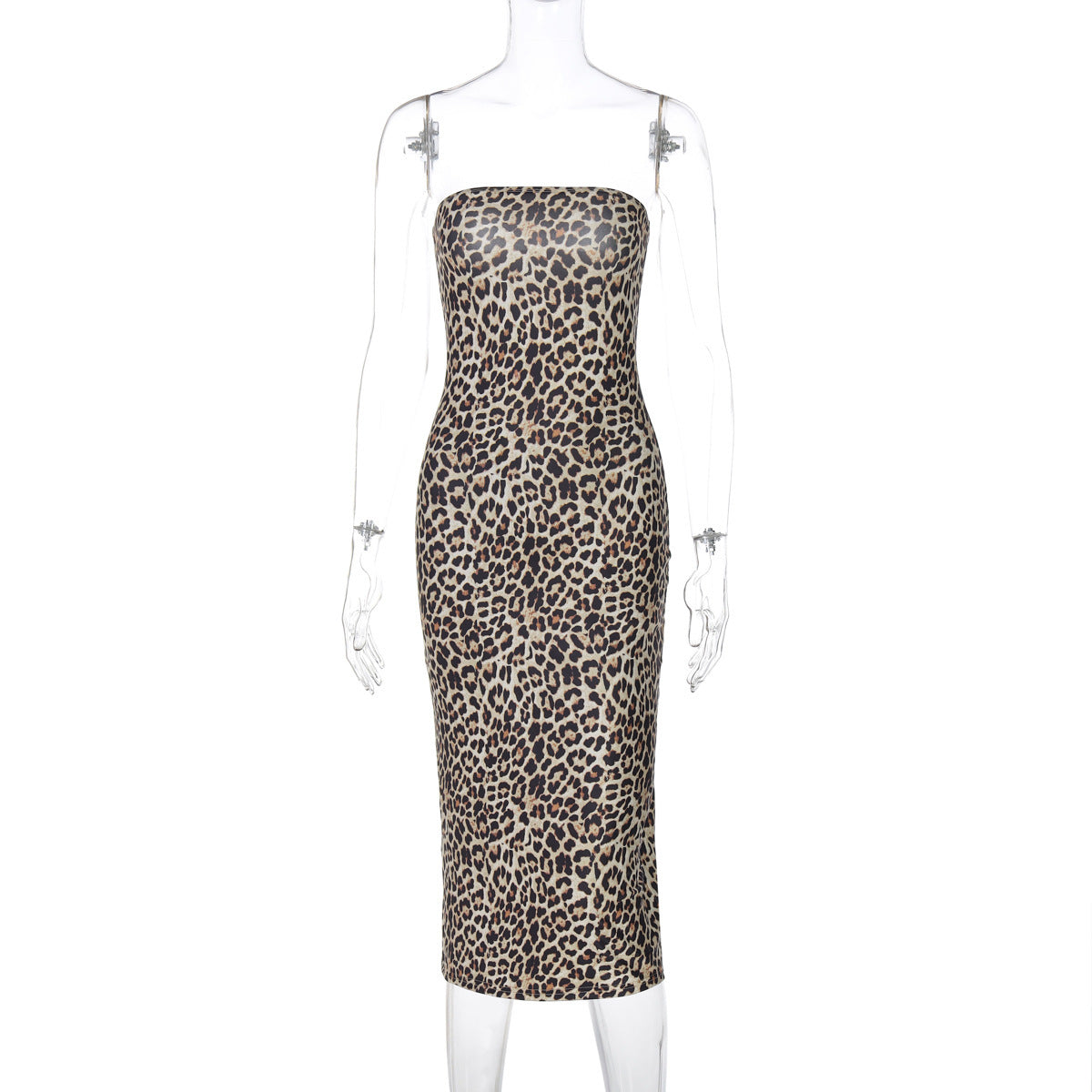 Robe midi moulante à imprimé léopard et bretelles spaghetti berg-feldt