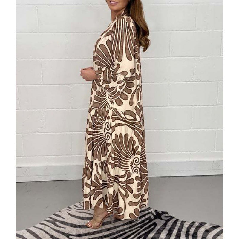 Robe longue bohème pour femme avec ourlet à volants et manches longues