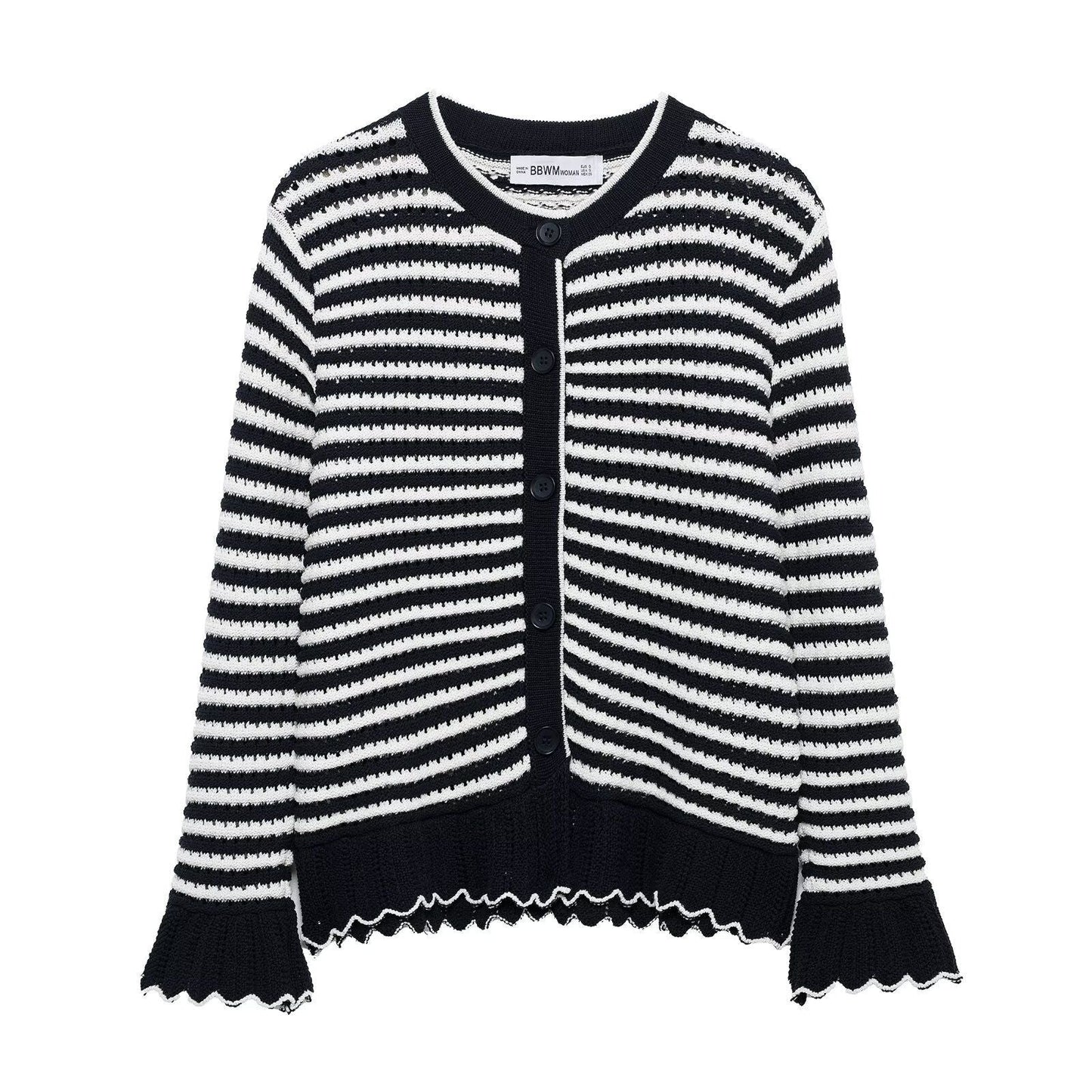 Cardigan tricoté rayé à bords ondulés pour femme Berg-Feldt