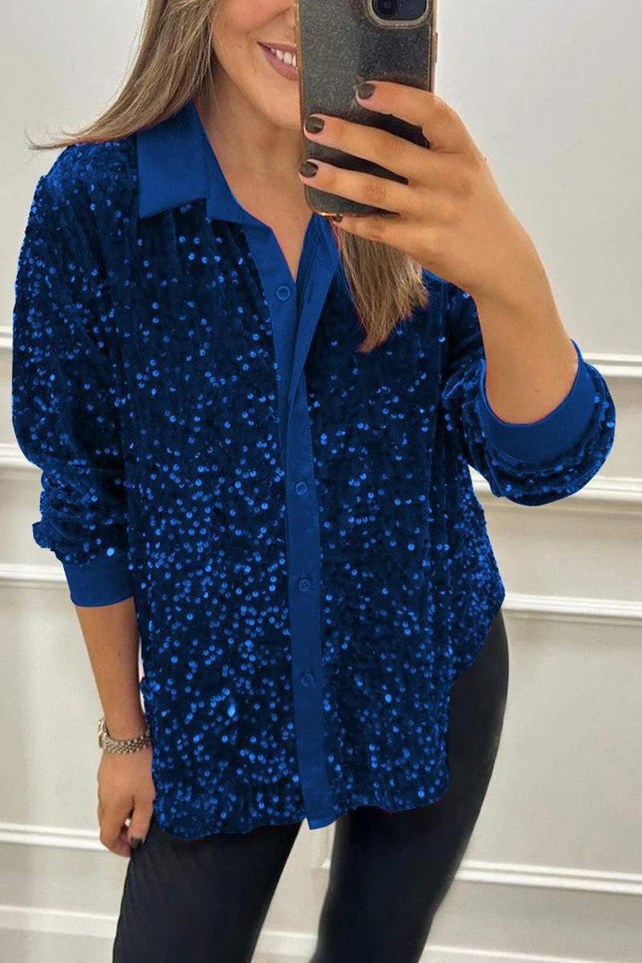 Blouse à paillettes scintillantes pour femme avec col classique Berg-Feldt