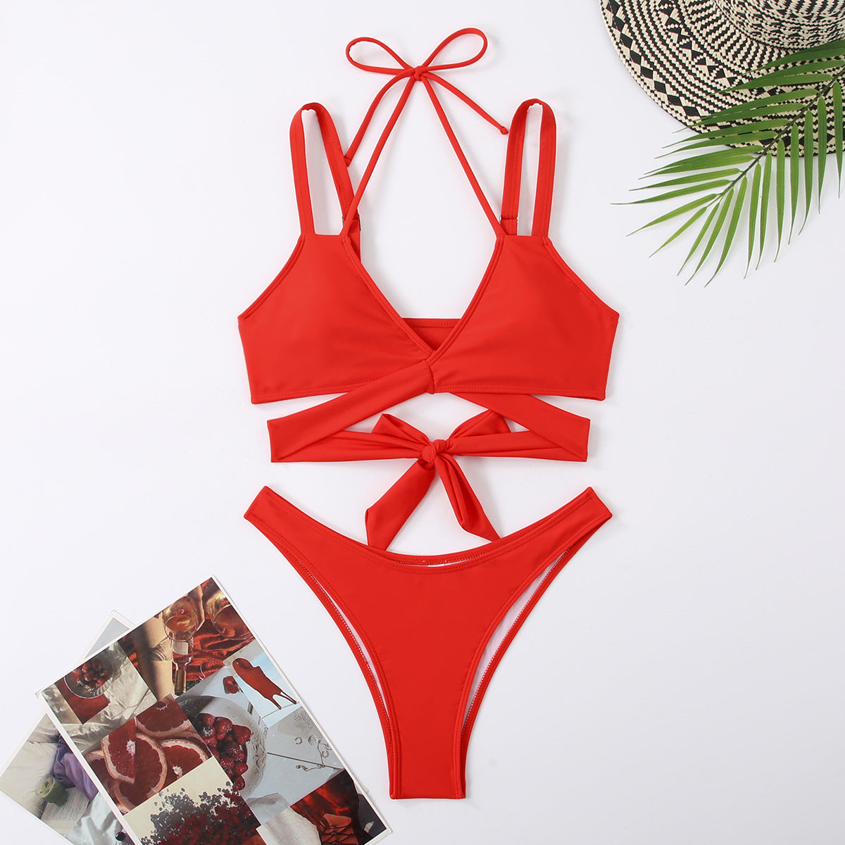 Ensemble de bikini crop pour femme, avec bretelles réglables et nœud, de berg-feldt