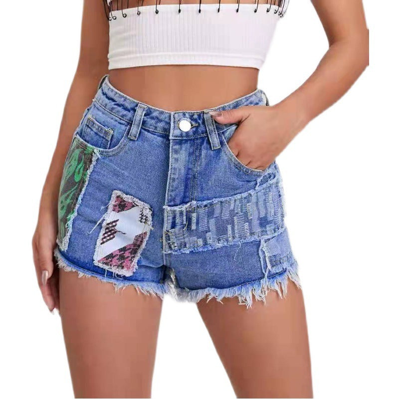 Short en jean Berg-Feldt pour femme avec doublure et patchwork