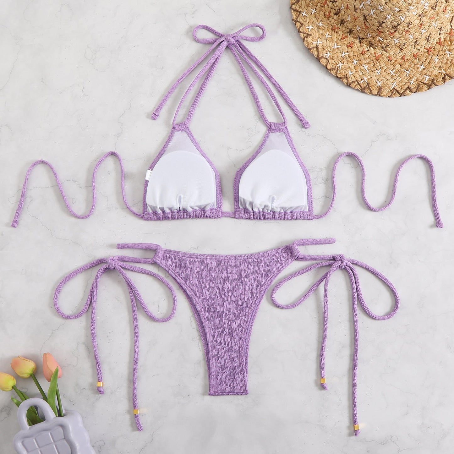 Haut de bikini triangle, bretelles réglables et culotte froncée femme berg-feldt