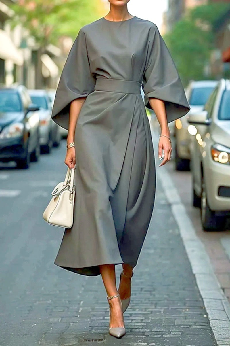 Damen Maxikleid mit eleganten Ballonärmeln und Taillengürtel Berg-Feldt