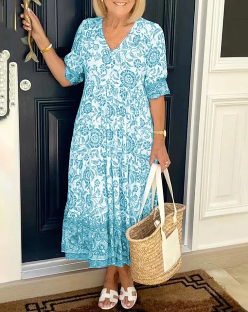 Robe longue femme Berg-Feldt à motif floral et volant raffiné