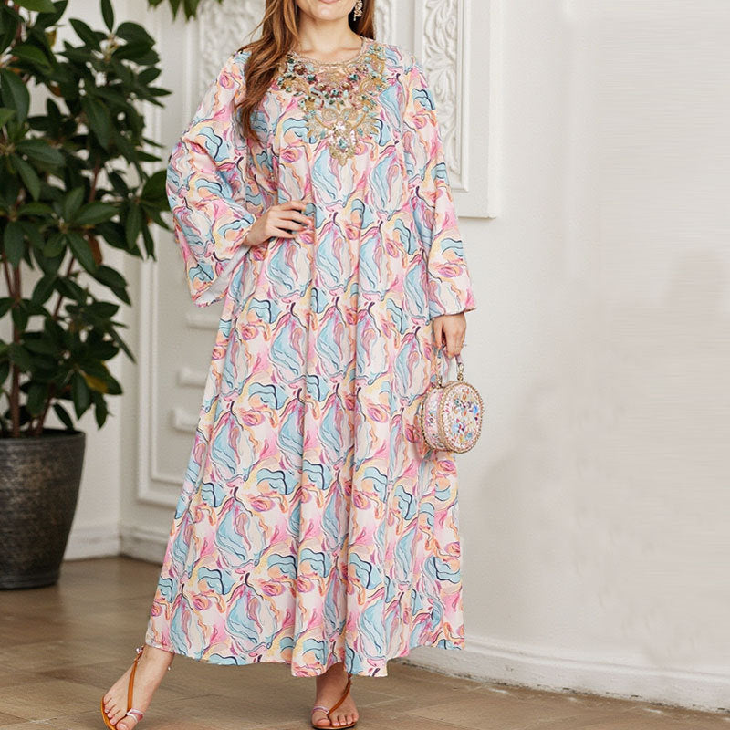 Robe longue bohème pour femme avec motif floral et décoration de berg-feldt