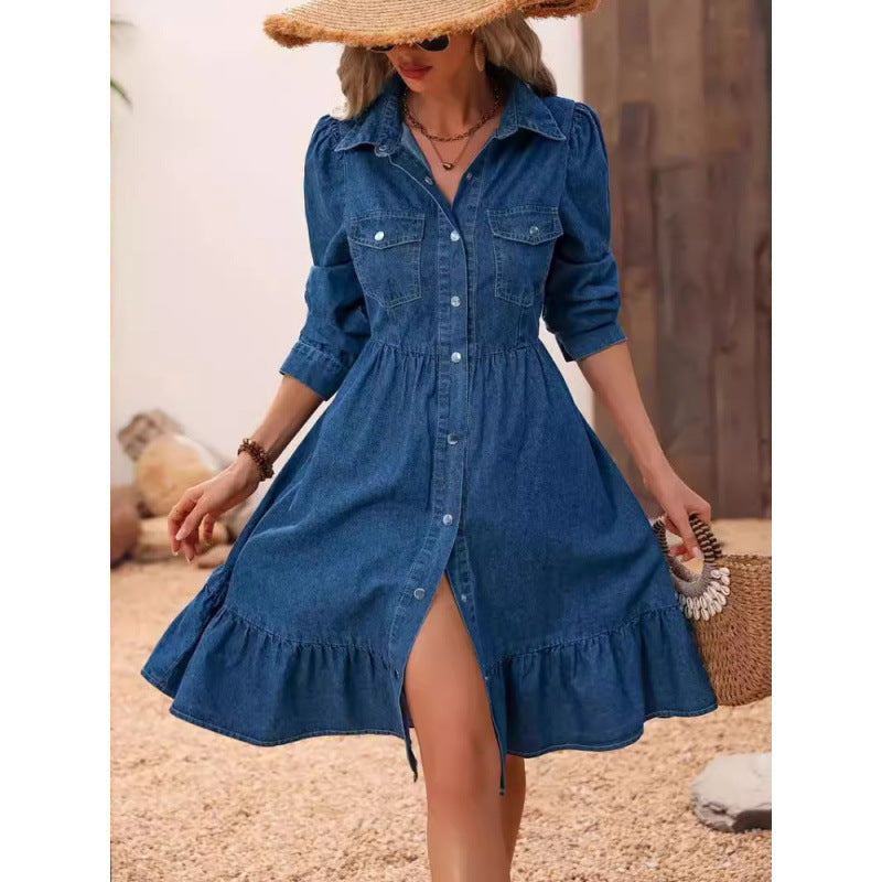 Berg-Feldt Robe chemise en jean à volants pour femme