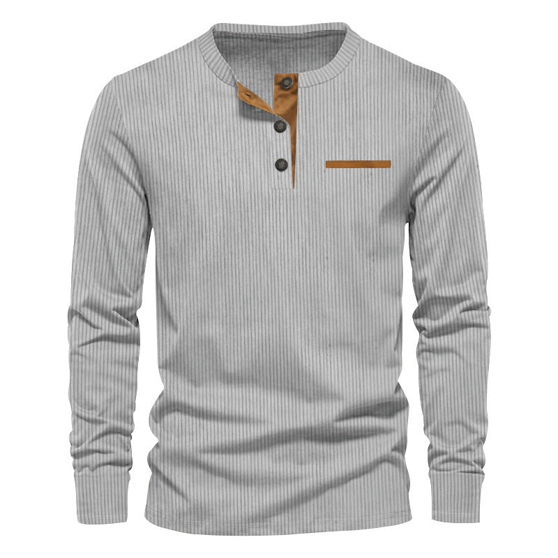 Herren Langarm-Henley-Shirt aus strukturiertem Rippenmaterial mit modernem Knopfdesign Berg-Feldt