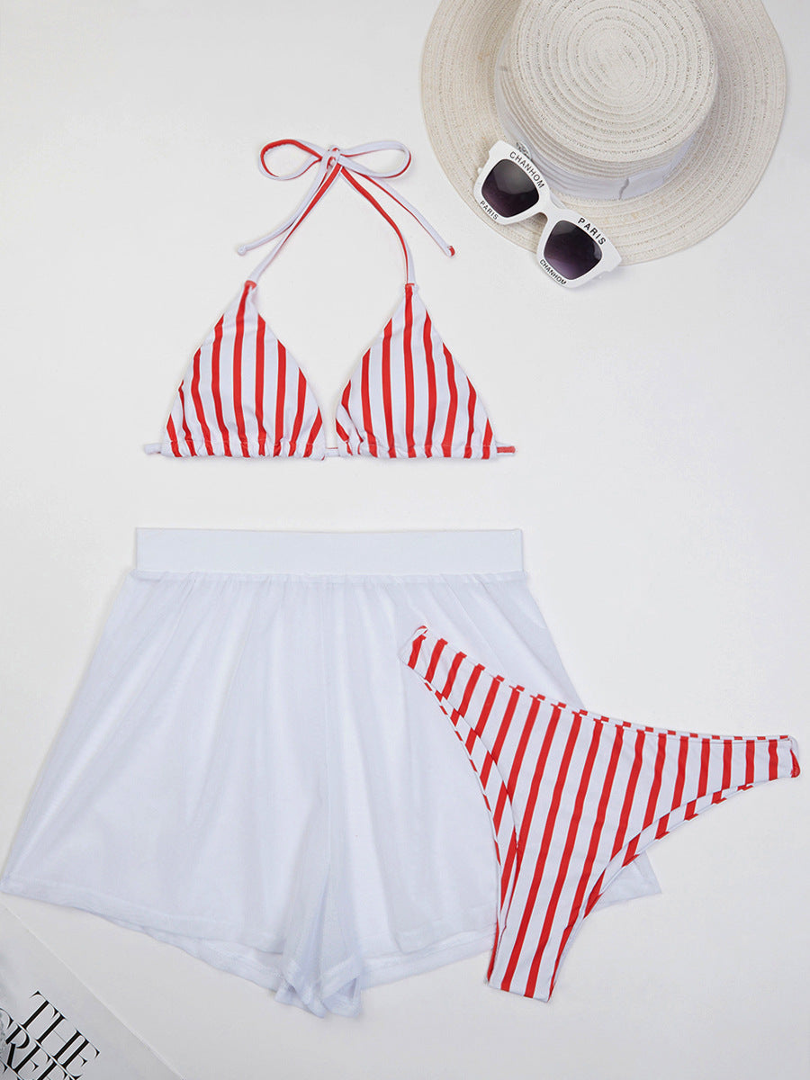 Ensemble bikini pour femme : haut triangle rayé et pantalon de plage fluide de berg-feldt