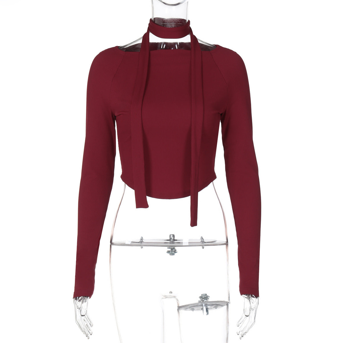 Schickes Damen Cropped Top mit Bindeband und langen Ärmeln von berg-feldt
