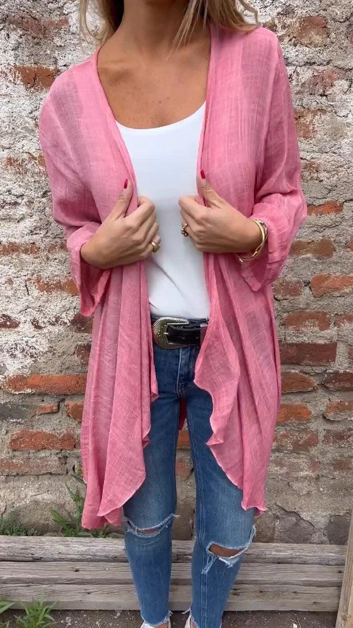 Cardigan long pour femme en matière légère et texturée, porté ouvert, avec des manches élégantes (berg-feldt)