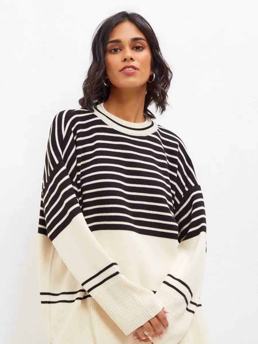 Bequemer Damen-Strickpullover mit weitem Streifenmuster und lockerer Passform von berg-feldt