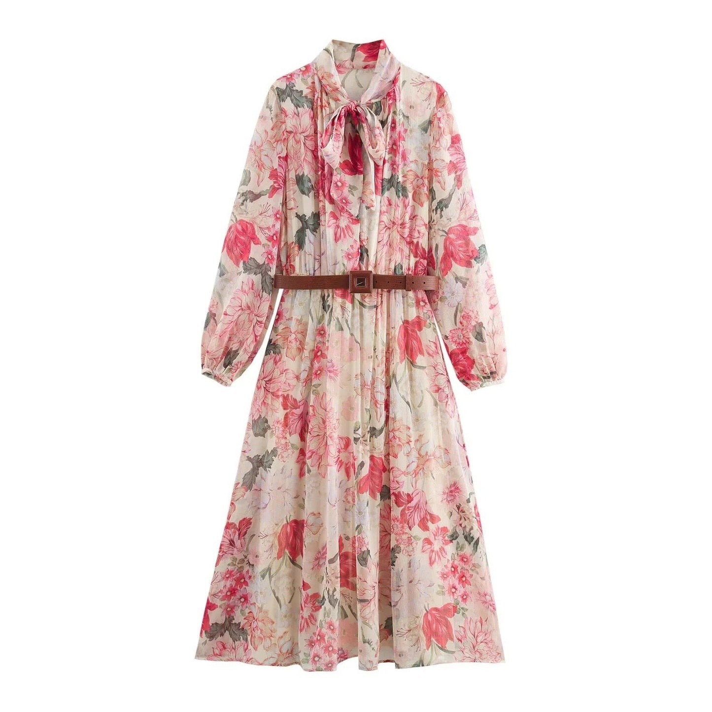 Berg-Feldt Robe longue pour femme avec motif floral et ceinture
