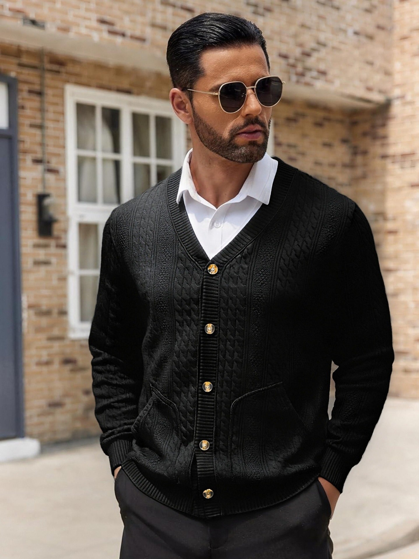 Herren Modischer Strickcardigan mit praktischen Taschen und einzigartiger Textur Berg-Feldt