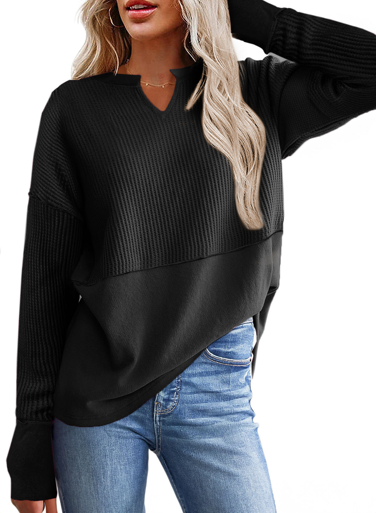 Pull tricoté décontracté pour femme avec col en V et texture Berg-Feldt