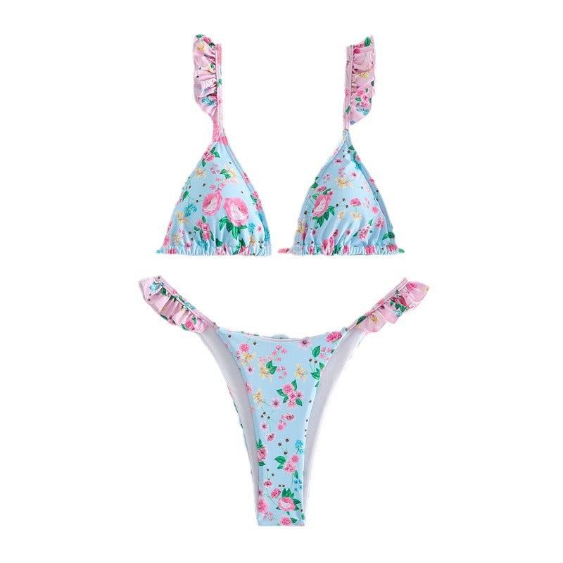 Berg-feldt Ensemble de bikini triangle pour femme avec volants et motif floral