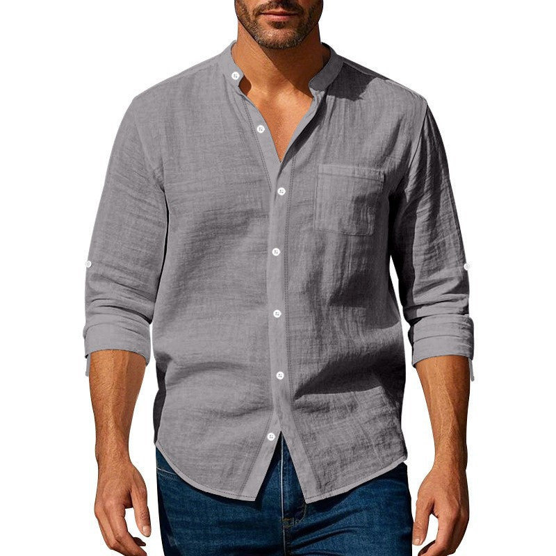 Chemise en lin homme col mao et poche poitrine Berg-Feldt