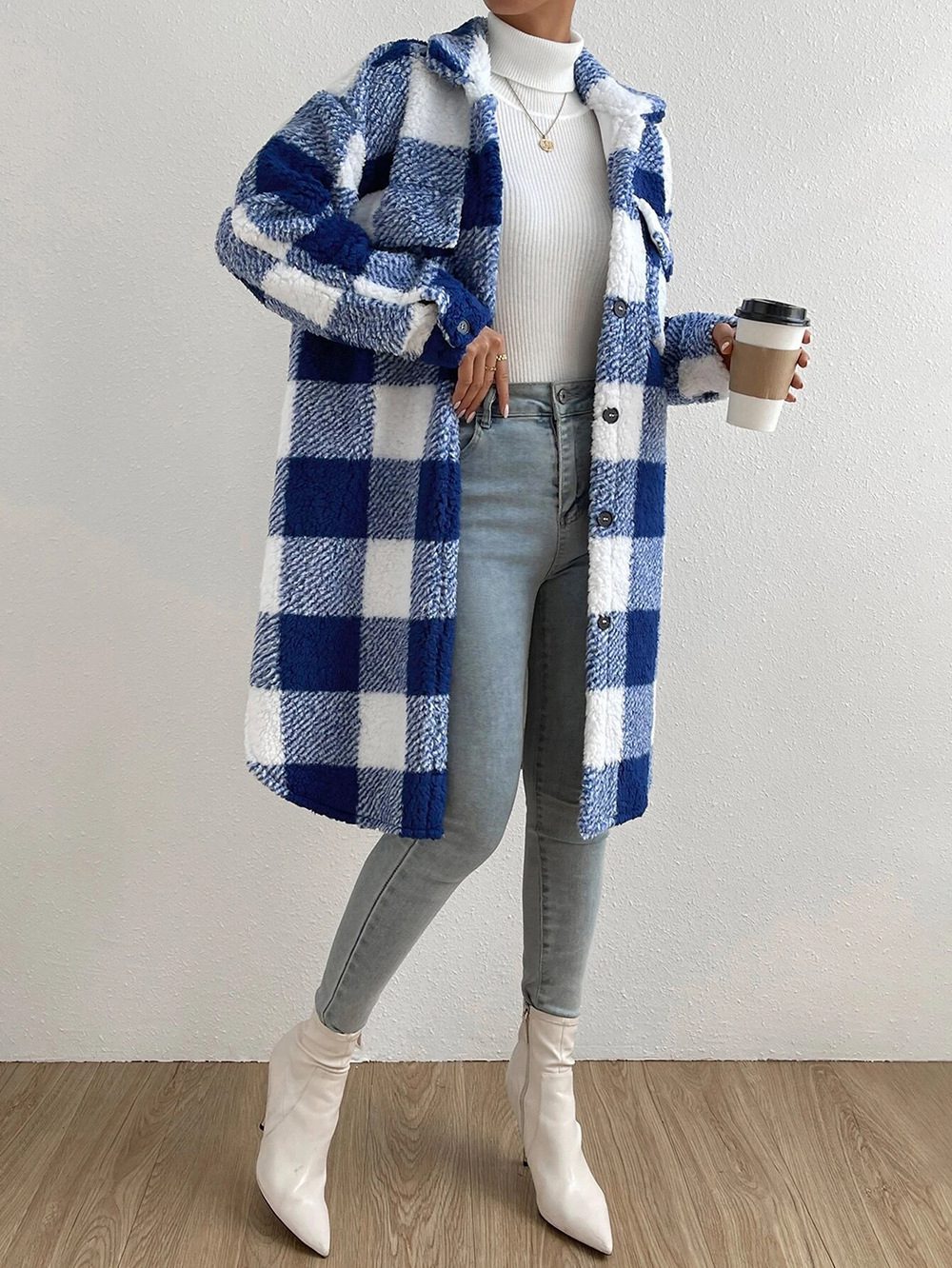 Berg-Feldt | Veste en teddy douce à carreaux, chaude et confortable, parfaite pour l'automne