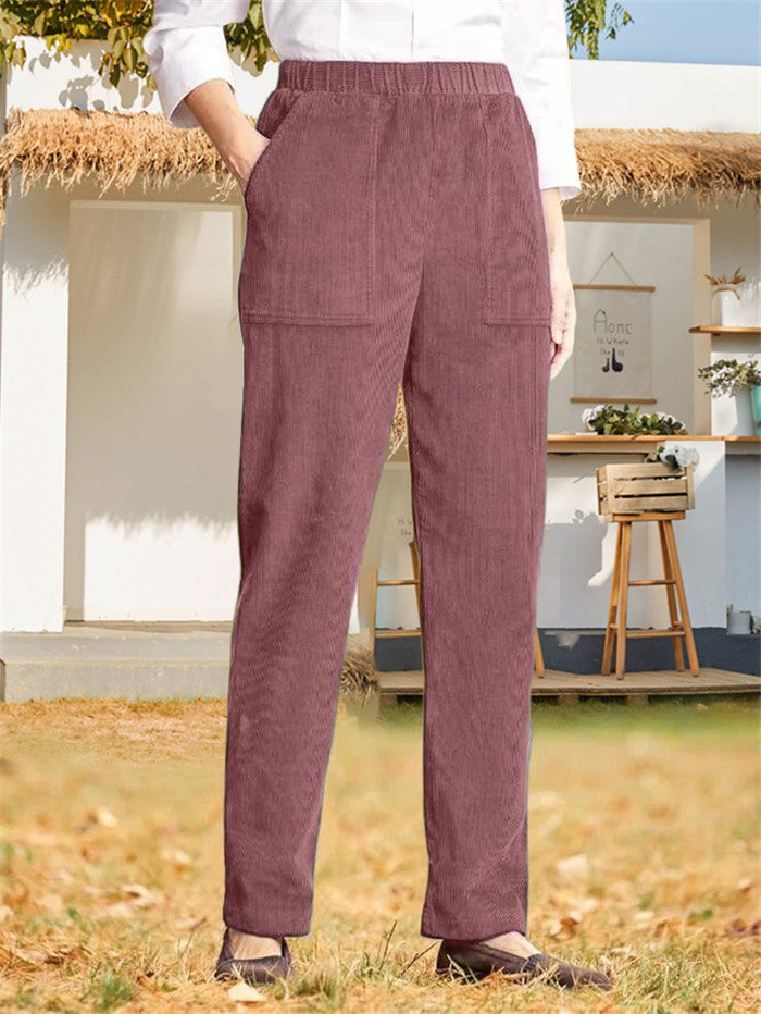 Pantalon en velours côtelé pour femme avec poches et taille élastique de berg-feldt