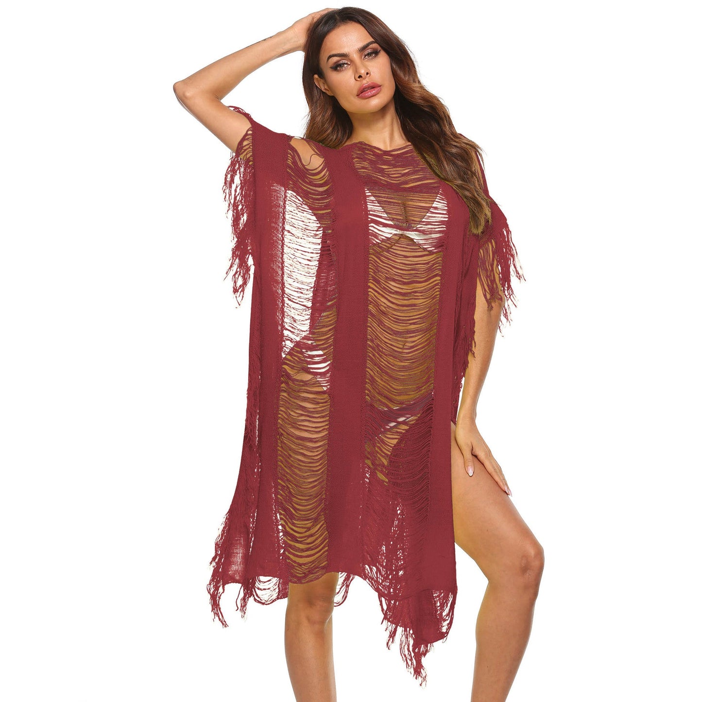 Women's lightweight beach kaftan with fringe by berg-feldt