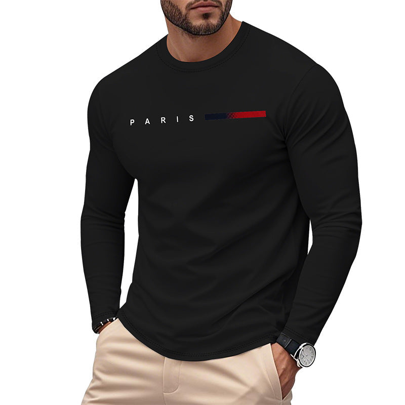 T-shirt à manches longues pour homme avec imprimé Paris moderne et ourlet élastique Berg-Feldt