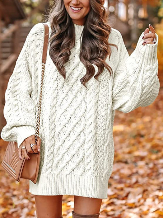 Women's chunky knit sweater with voluminous sleeves and decorative cable pattern Berg-Feldt
