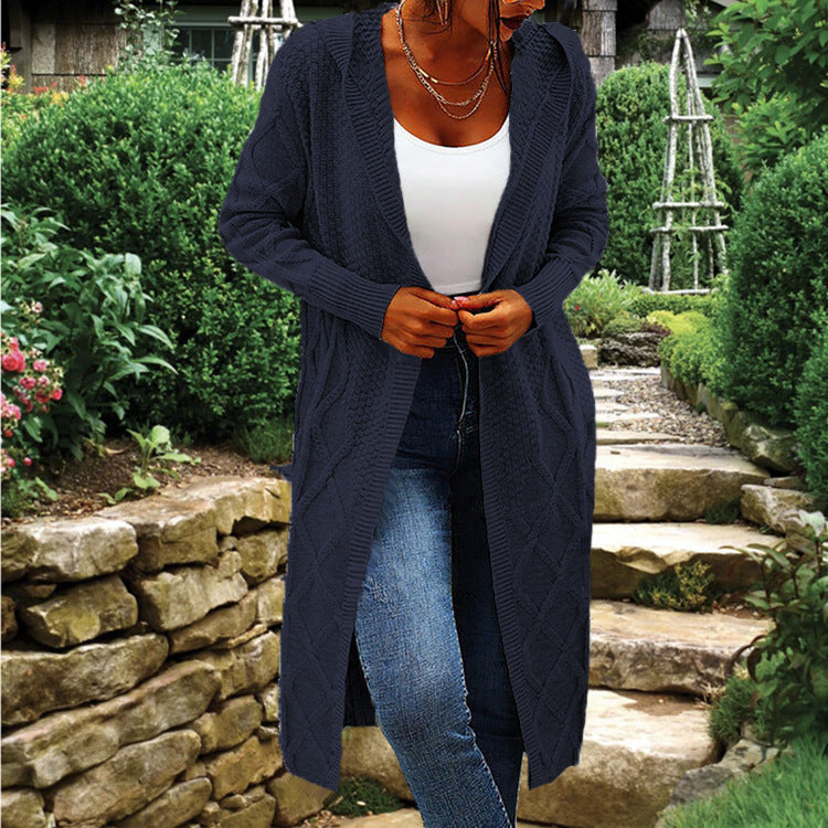 Gilet cardigan en maille à capuche avec motif torsadé de luxe pour femme Berg-Feldt