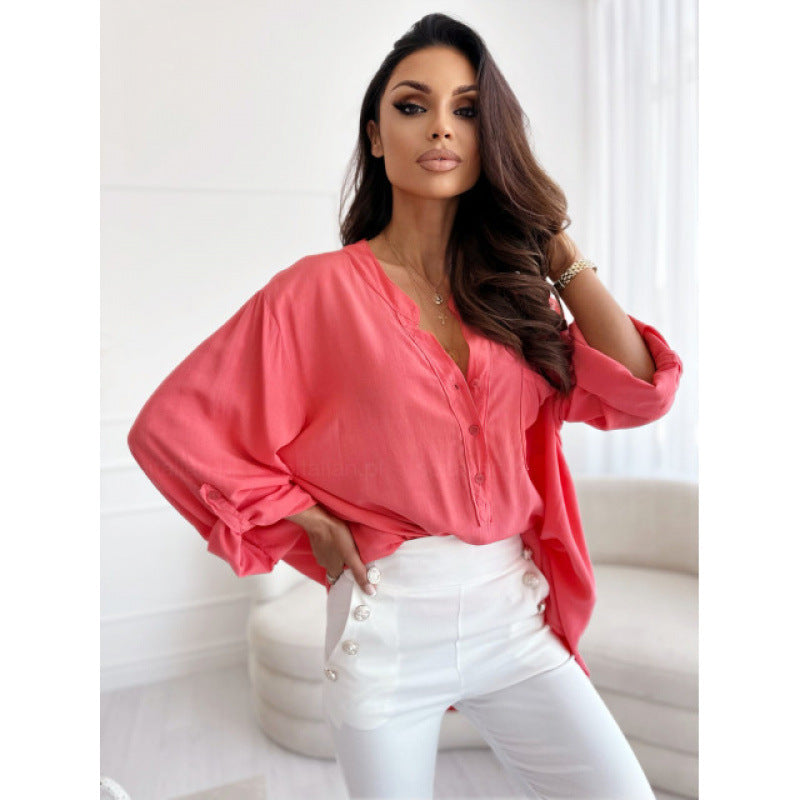 Women's Lightweight Button-Up Blouse with Roll-Up Sleeves berg-feldt