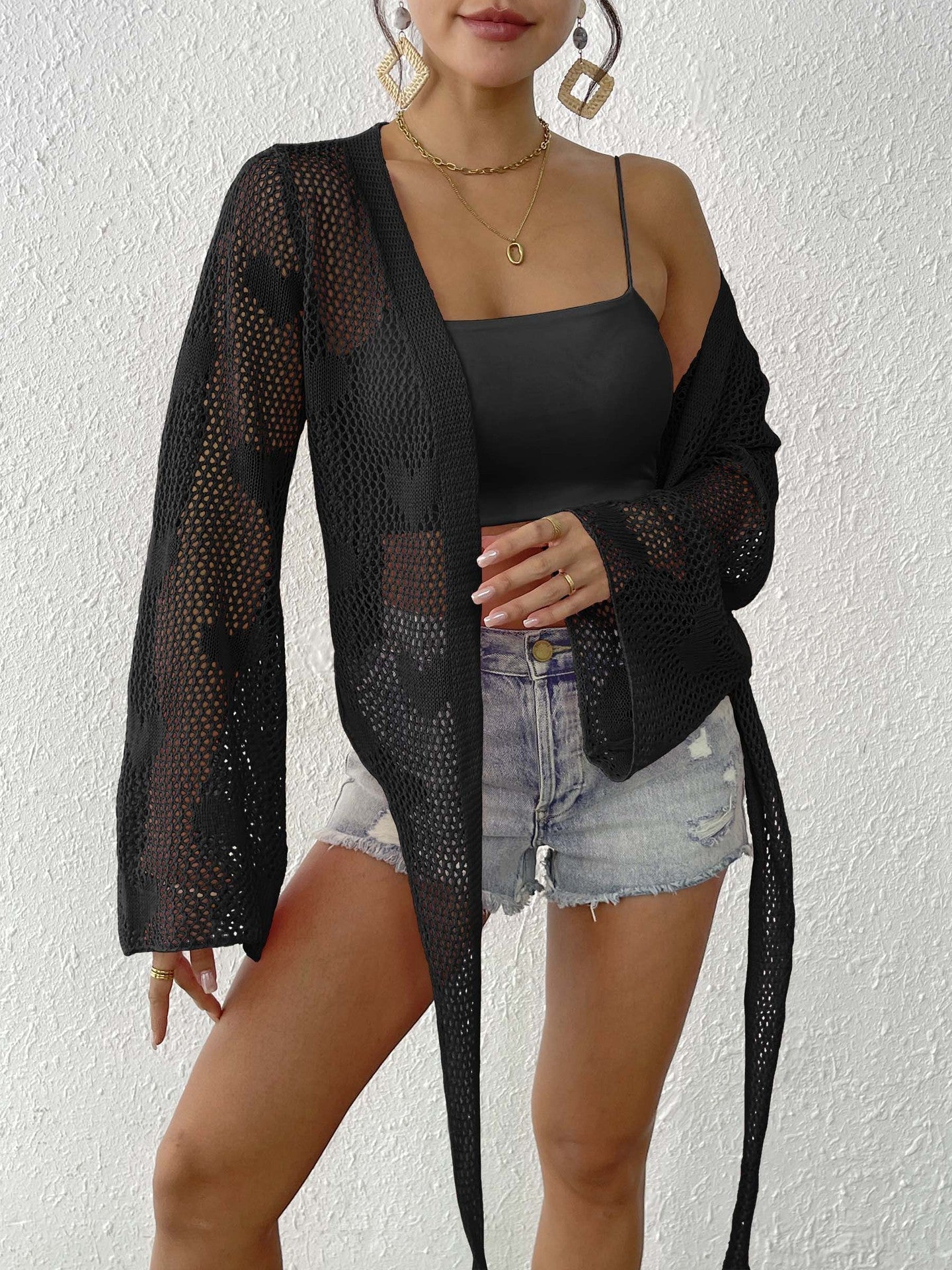 Cardigan de plage pour femme, tricoté ajouré, avec ceinture à nouer, par berg-feldt