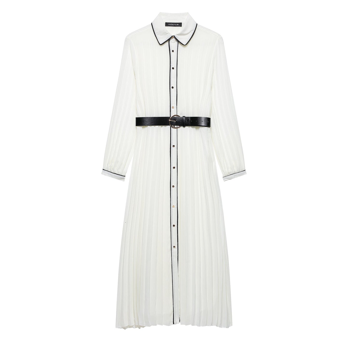Robe mi-longue plissée Berg-Feldt pour femme avec garniture contrastée et ceinture
