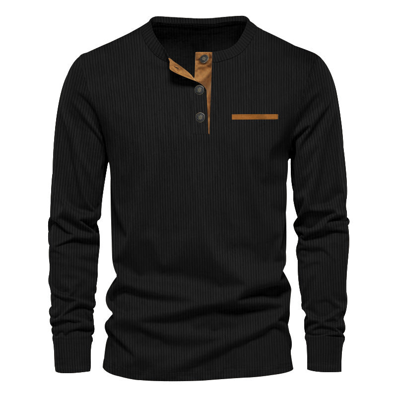 Herren Langarm-Henley-Shirt aus strukturiertem Rippenmaterial mit modernem Knopfdesign Berg-Feldt