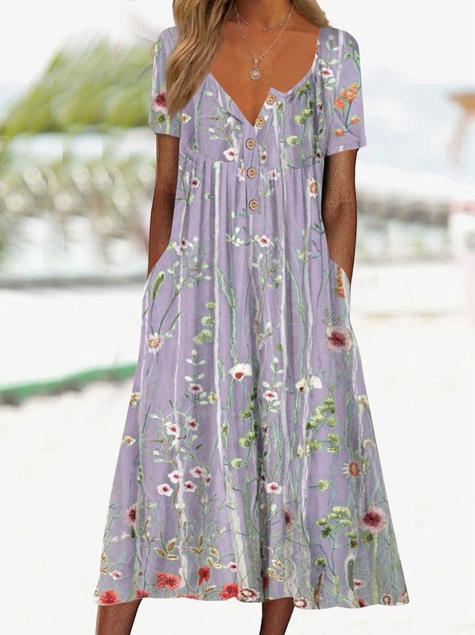 Berg-Feldt Robe longue classique à motif floral et poches latérales pour femme