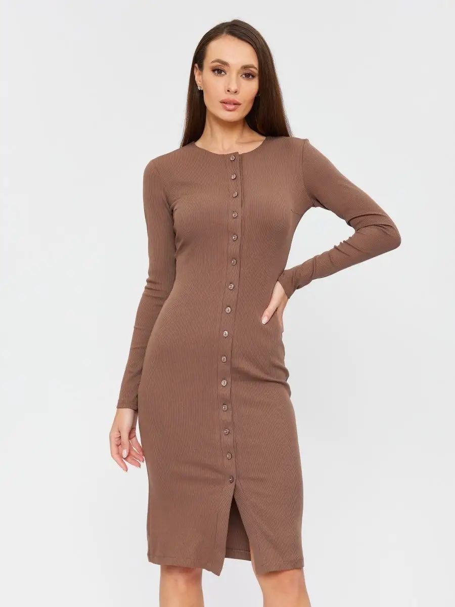 Robe midi élégante et ajustée à col en V avec patte de boutonnage de berg-feldt