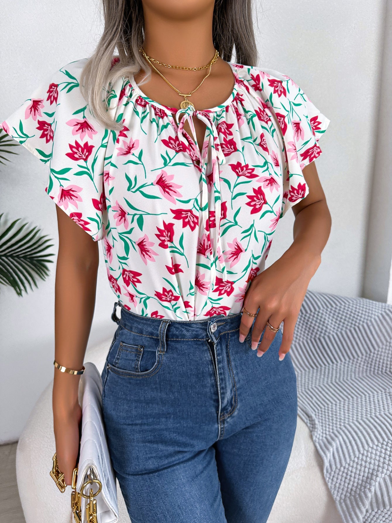 Blouse pour femme à imprimé floral et manches élastiques par berg-feldt