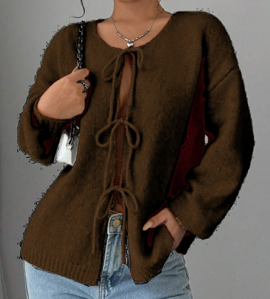 Damen Oversized Strickpullover mit dekorativem Schnürdetail Berg-Feldt