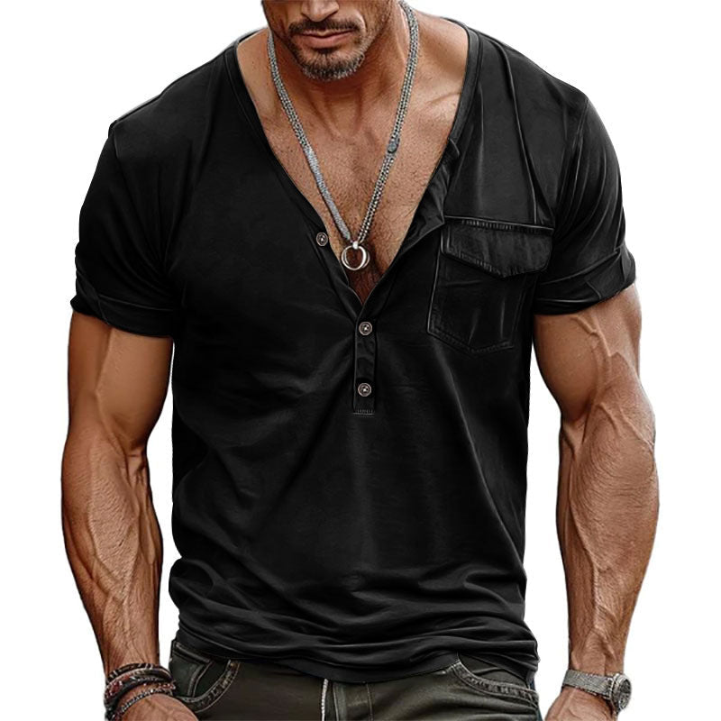 Herren Kurzarm-Henley-T-Shirt mit dekorativer Brusttasche und modernem Schnitt Berg-Feldt