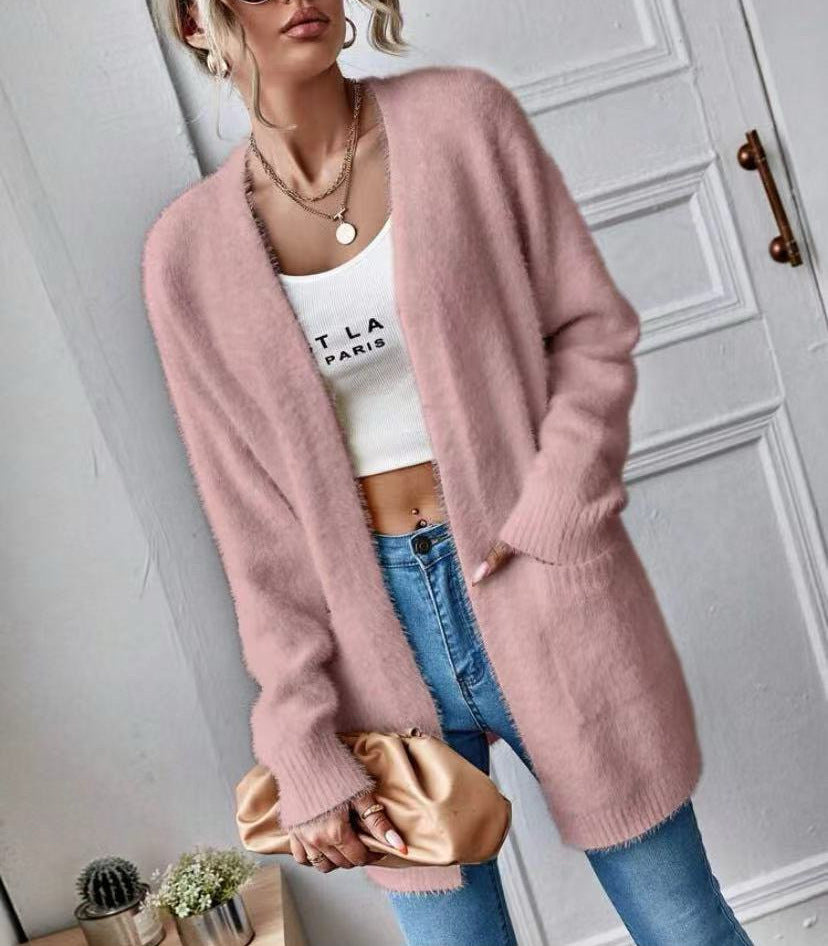 Cardigan long et duveteux en tissu doux Berg-Feldt pour femmes
