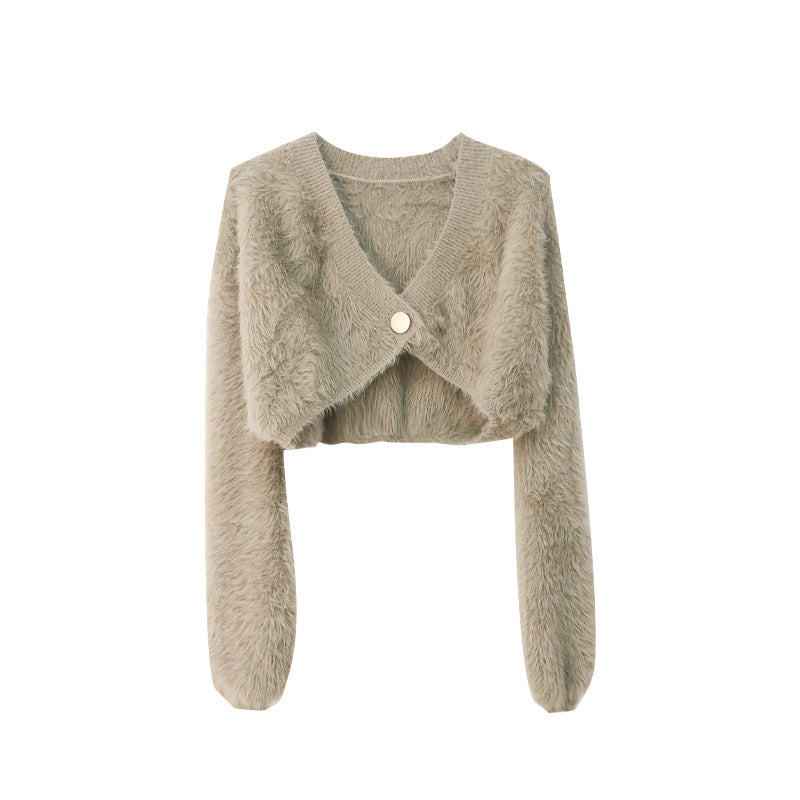 Gilet court flou à col en V et boutons pour femme Berg-Feldt