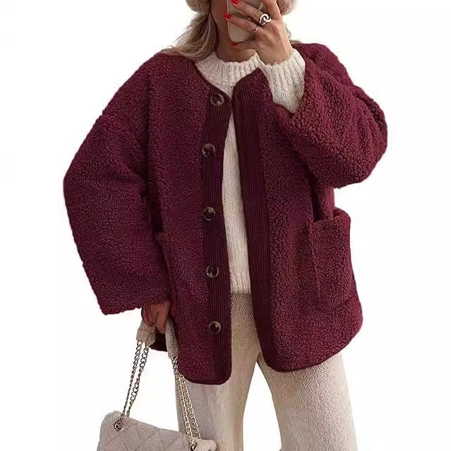 Damen-Teddyjacke douillette avec col assorti Berg-Feldt