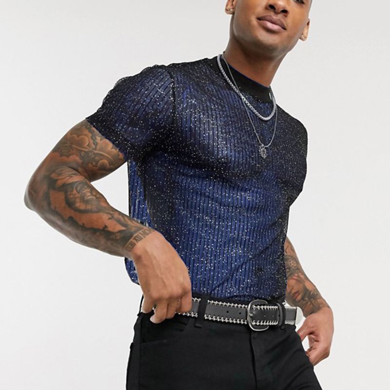 T-shirt en maille de qualité supérieure à effet scintillant pour hommes, Berg-Feldt